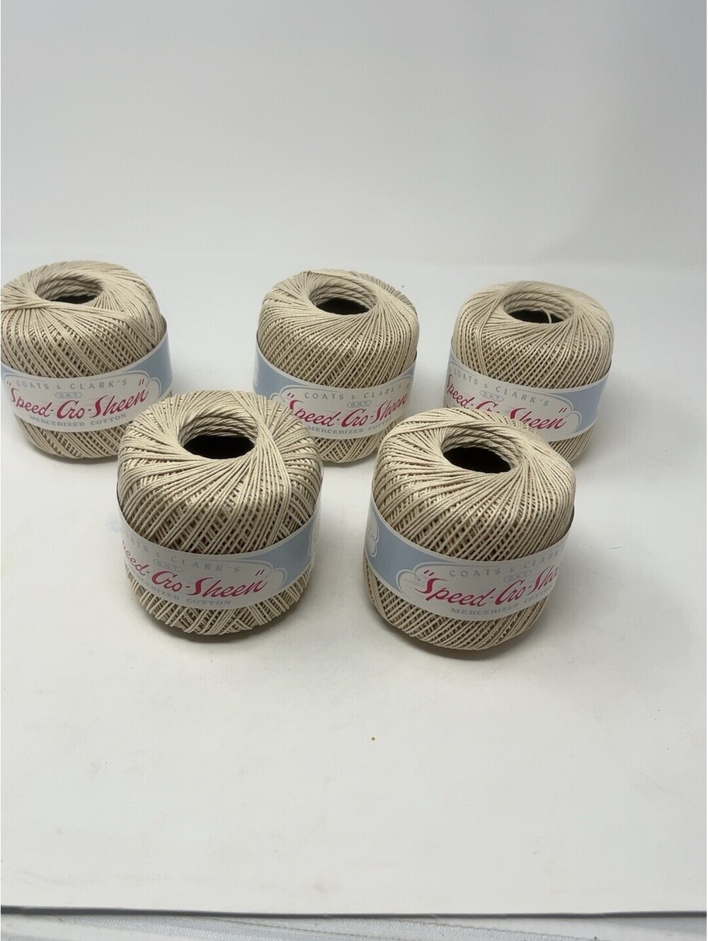 5 Vintage Coats & Clark Speed-Cro-Sheen Crochet Thread Nu-Ecru 61-D NOS tan